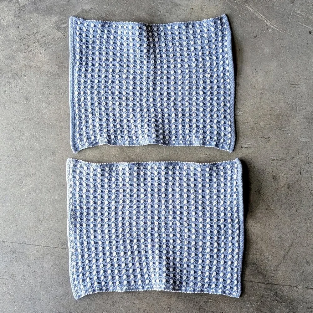 Brooks Brothers Crochet Knit Blue White Plaid Placemats Coastal Boho Set of 2